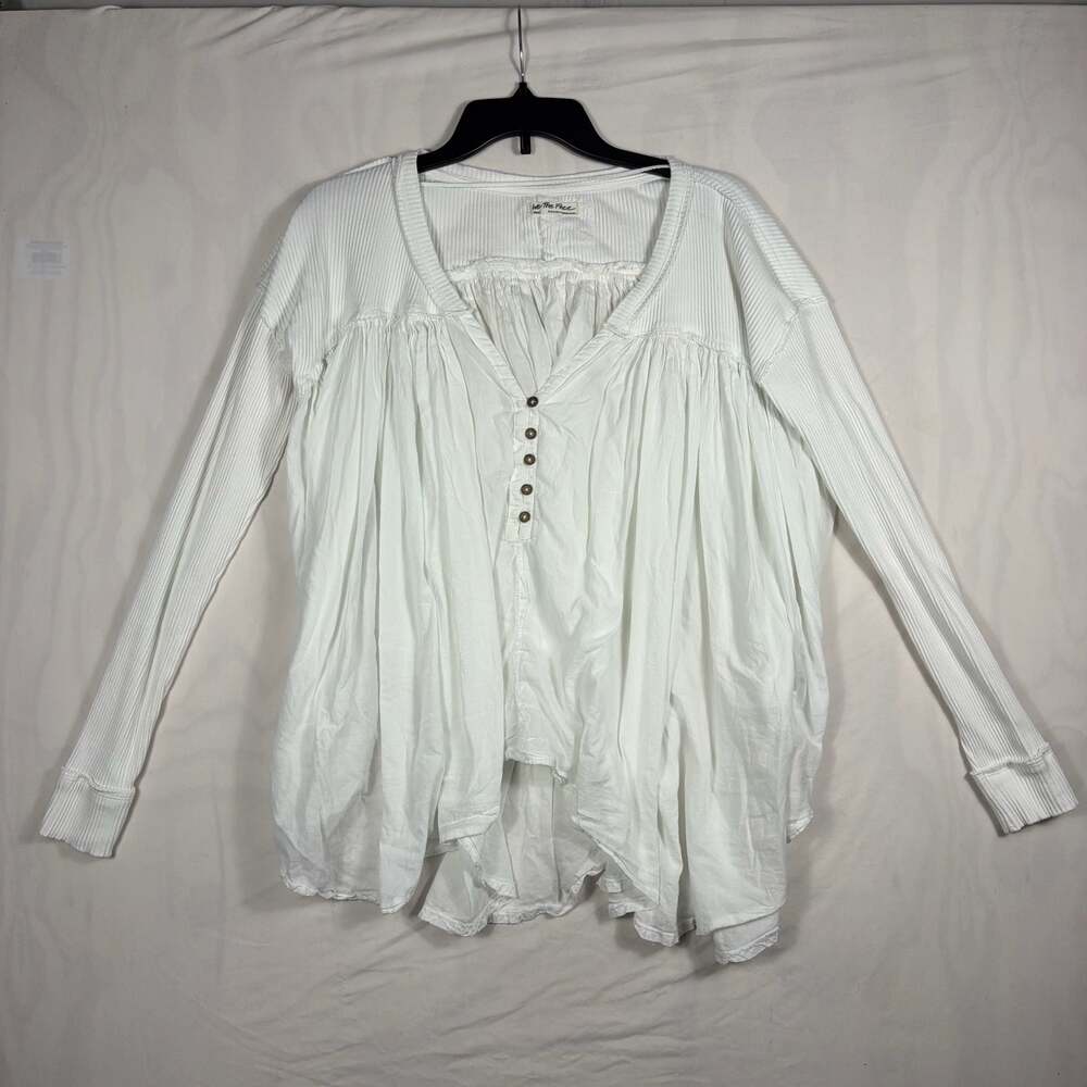 Free People Lyrical Tunic Flowy White Button-Up Top Small